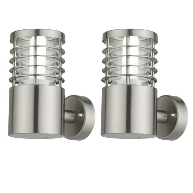 Set of 2 Bloom - Brushed Stainless Steel Outdoor Wall Lights Grey Clear 2