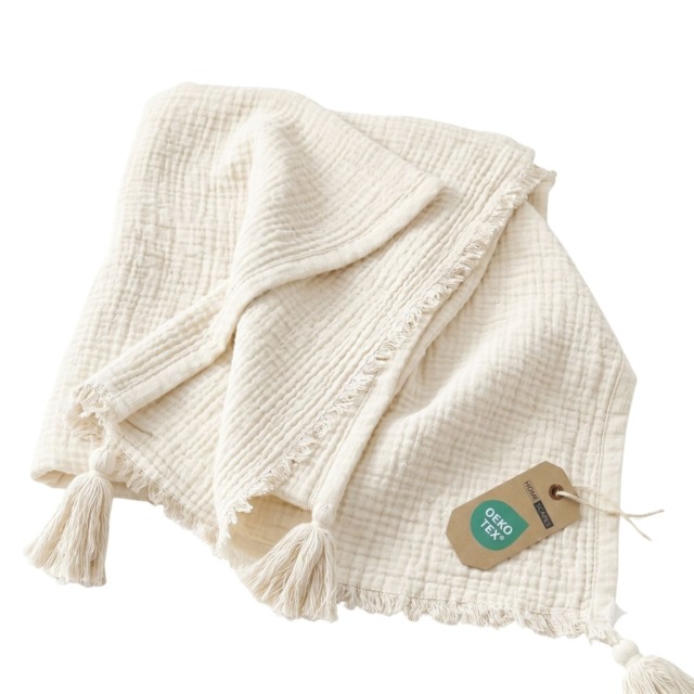 Homescapes Pure Handmade Cotton Muslin Bed Throw Blanket - 127 x 180 cm