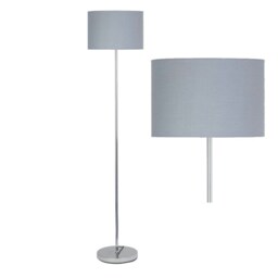 First Choice Lighting Chrome Stick Floor Lamp With Grey Cotton Shade Chrome - Grey