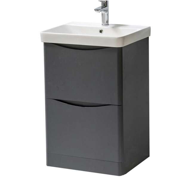 Bathroom Floor Standing 2-Drawer Vanity Unit with Basin 500mm Wide - Matt Graphite - (Arch) - Brassware Not Included Grey Grey 1