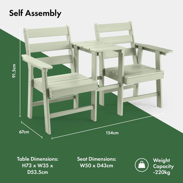 VonHaus Westport HDPE Sage Green Adirondack Love Seat for Garden