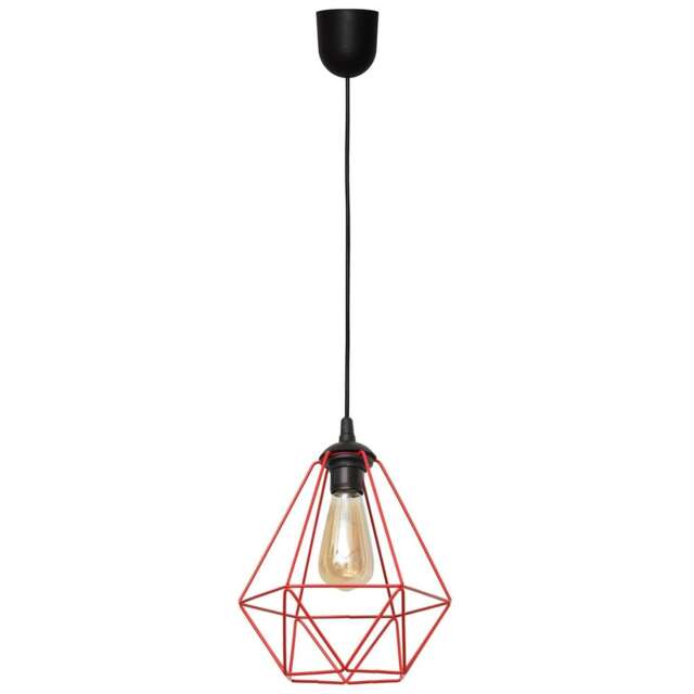 Karo Wire Frame Pendant Ceiling Light Black, Red 24cm