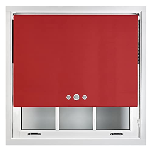 FURNISHED Custom Fit Blackout Roller Blinds with Triple Round Eyelets & Metal Fittings Red Red (W) 60cm x (L) 210cm