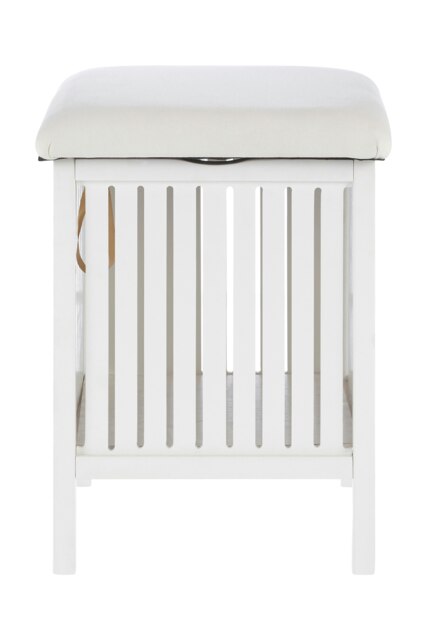 Interiors By Premier Dual Purpose White Bathroom Storage Stool With Padded Seat, Walnut Build Storage Stool, Fabric Seat Stool
