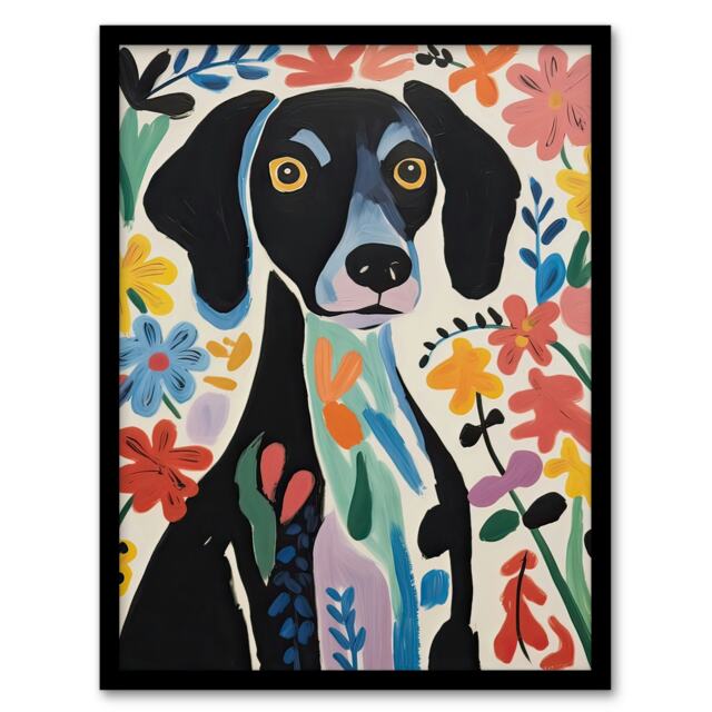 Matisse Springtime Bright Dog Oil Painting Black Framed Wall Art Print A4