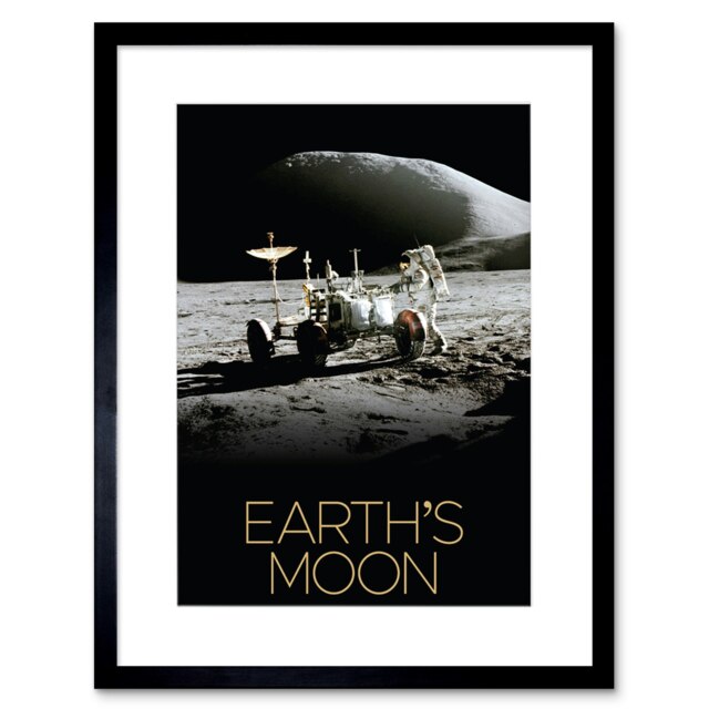 "NASA Our Solar System Moon Lunar Roving Vehicle Apollo 15 9x7"" Black Framed Wall Art Print"