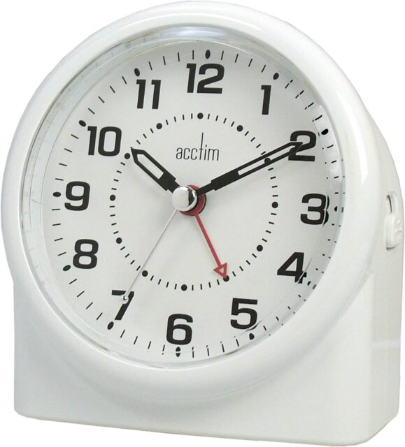 Acctim Central Analogue Alarm Clock Non Ticking Sweep Smartlite Superbrite Crescendo Alarm Quartz White White