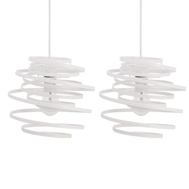 Set of 2 White Metal Swirl Easy Fit Light Shades White Medium 2