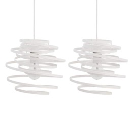 Set of 2 White Metal Swirl Easy Fit Light Shades White Medium 2
