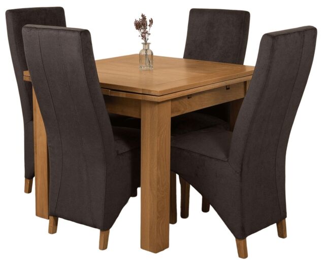 Richmond 90-150cm Square Oak Extending Dining Table & 4 Lola Fabric Chairs Black Black