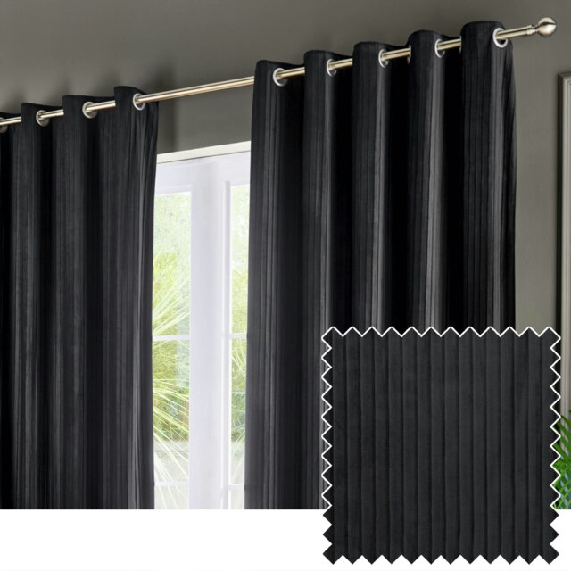 Paoletti Corinthian Velvet Room Darkening Black Eyelet Curtains (W)117cm x (D)137cm cm Multi