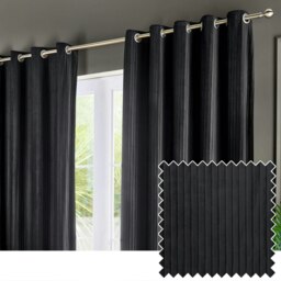 Paoletti Corinthian Velvet Room Darkening Black Eyelet Curtains (W)117cm x (D)137cm cm Multi