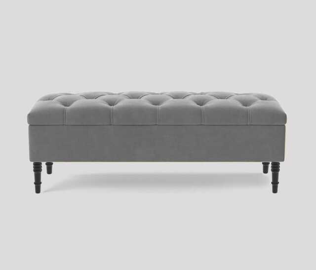 Alyana 180cm Wide Tufted Rectangle Ottoman Storage Bench - Upholstery Velvet Shoe Bench with Turned Wooden Legs