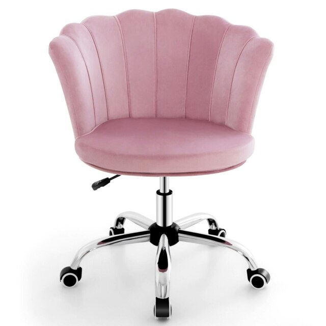 COSTWAY Adjustable Upholstered Velvet Armchair w/Wheels Pink Pink