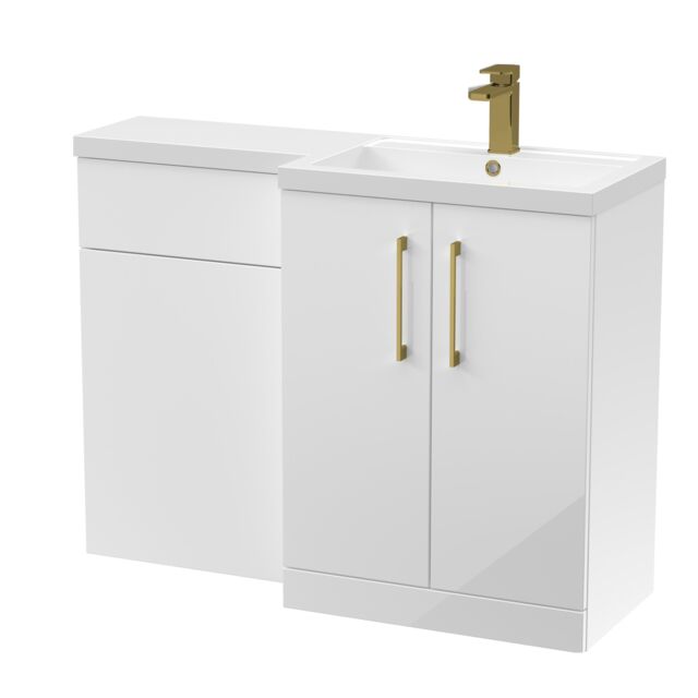 Balterley Right-Hand Bathroom Vanity and WC Unit Combination with Basin, with Handles White Gloss White