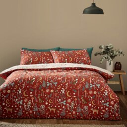 Catherine Lansfield Enchanted Twilight Animals Reversible Duvet Cover Set Burnt Orange Orange Burnt Orange King