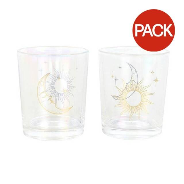 Something Different Iridescent Sun & Moon Face Votive Candle Holder (Pack of 2) - Gold/Clear - One Size Gold