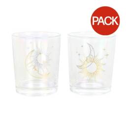 Something Different Iridescent Sun & Moon Face Votive Candle Holder (Pack of 2) - Gold/Clear - One Size Gold