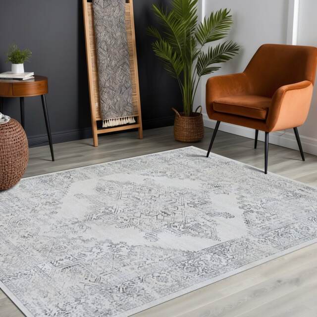 LIVABLISS Roma-Vintage Traditional Boho Rug 200 x 275 cm Off-White Grey Charcoal