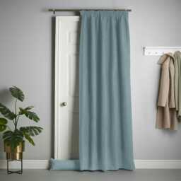 Velvet Chenille Thermal Fleece Lined Single Pencil Pleat Taped Top Door Curtain - 137cm x 213cm - Teal
