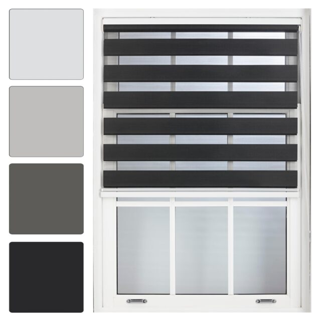 Day and Night Zebra Roller Blind 155cm Wide x 210cm Long Black Black