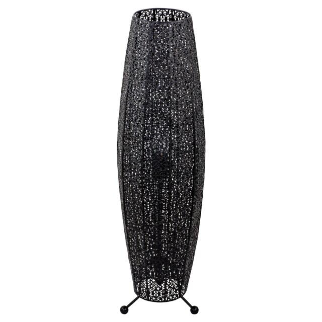 Traditional and Ornate Floral Moroccan Floor Lamp in Black Gloss