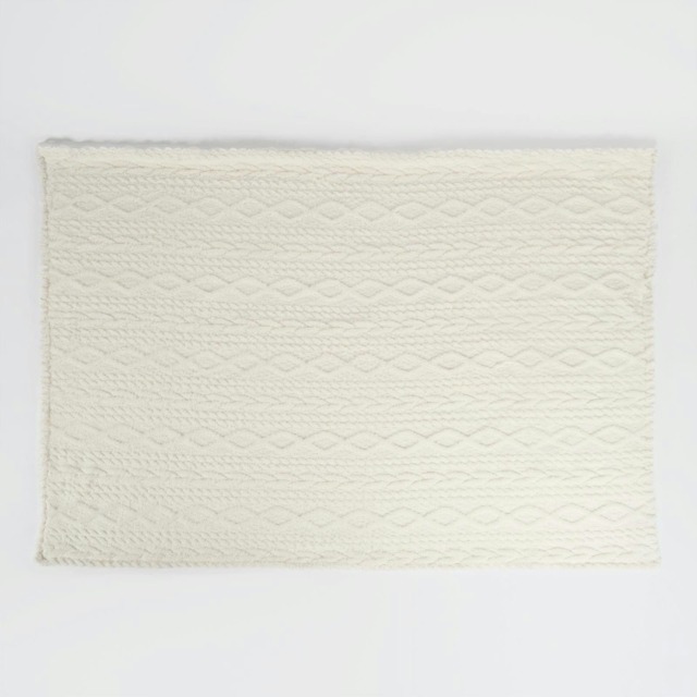 OHS Cable Knit Sherpa Texture Blanket Throw, 130x160cm - Cream