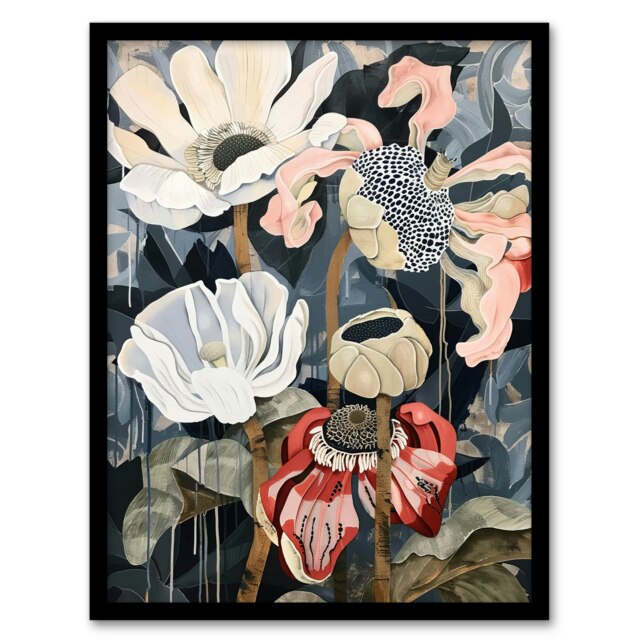 Anemone Flowers After Storm Floral Living Room Black Framed Wall Art Print A4