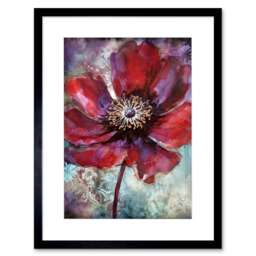 "Red Anemone Flower Bloom Watercolour 9x7"" Black Framed Wall Art Print"