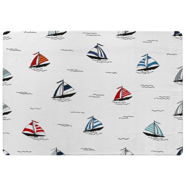 Red & Blue Sailboats Rug Multi