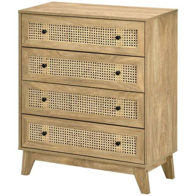 Wide Rattan Effect 4 Drawers Bedroom Storage Chest Unit