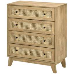 Wide Rattan Effect 4 Drawers Bedroom Storage Chest Unit