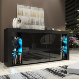 Sideboard TV Unit Display Cabinet Storage Cabinet Black High Gloss LED 164cm