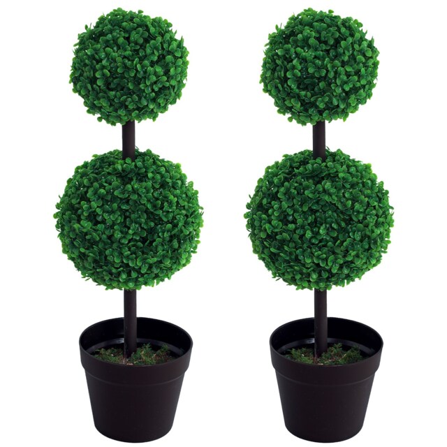 Outsunny Set of 2 Artificial Boxwood Ball Topiary Trees Potted Decorative Plant Indoor Decor (67cm)