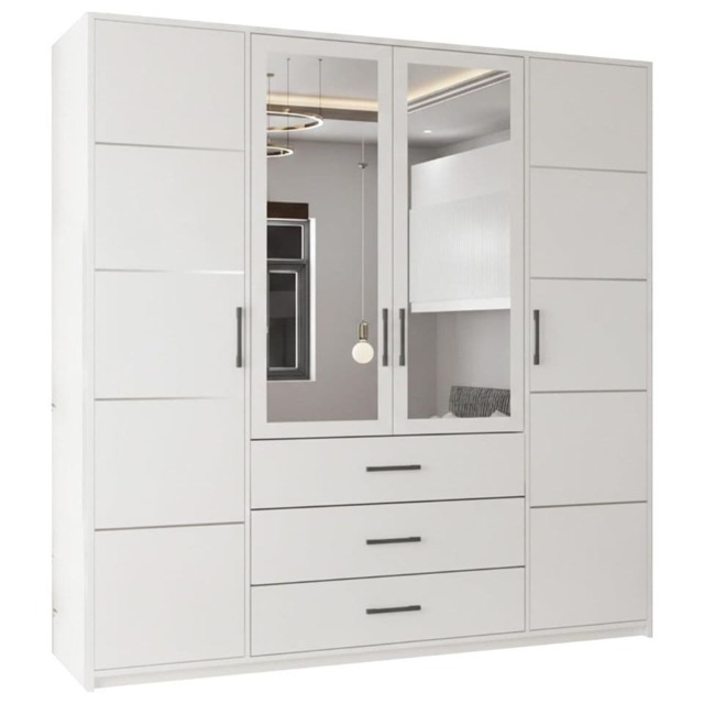 Bold 4-Door Mirrored Wardrobe Available in White, Grey & Artisan Colour & Size 200cm White 1
