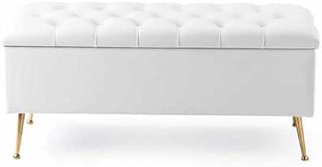 150cm Amara Chesterfield Ottoman Storage Bench - Plush Velvet Shoes Bench - White Upholstery Footstool Storage with Legs