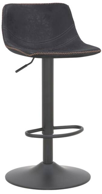 Antico Faux Leather Kitchen Bar Stool, Matt Black Stem & Base, Adjustable Gas Lift With Backrest, Breakfast Bar Stool - Black