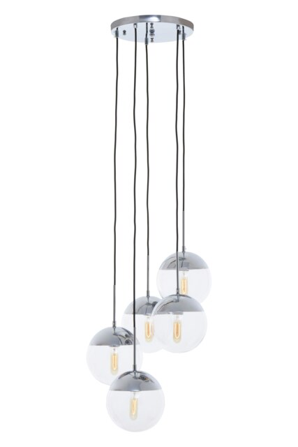 Orsina Chrome Finish Five Pendant Lights, Adjustable Globe Pendant Ceiling Fixture, Modern Dining Room Downlight