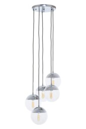 Orsina Chrome Finish Five Pendant Lights, Adjustable Globe Pendant Ceiling Fixture, Modern Dining Room Downlight