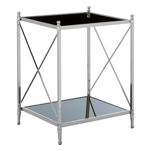 Black Mirrored Side Table By Couch,Geometric Rectangular Table,Sofa Side Table,Silver Finish Small Table Silver