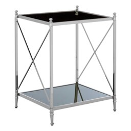 Black Mirrored Side Table By Couch,Geometric Rectangular Table,Sofa Side Table,Silver Finish Small Table Silver