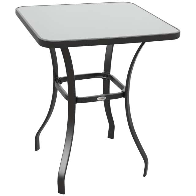 Outsunny Square Garden Table, Outdoor Coffee Table with Tempered Glass Top, Bar Bistro Dining Table, Metal Frame for Patio, Balcony, 68.5 x 68.5 x 84cm