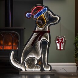 78cm Infinity Light up Standing Dog Christmas Decoration with Warm White & Red LEDs on Metal Base