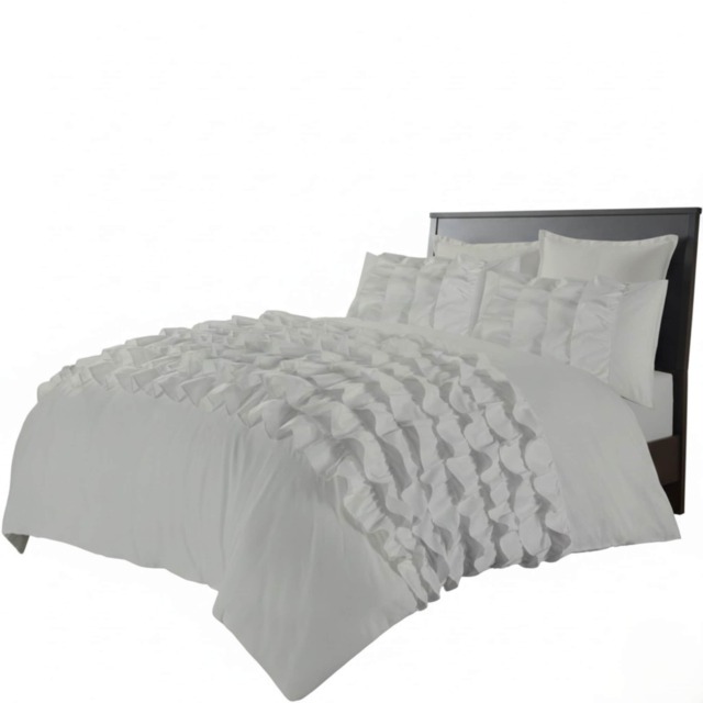 Ruffle Border Duvet Cover Soft Elegant Bedding Set with Pillowcases Silver King