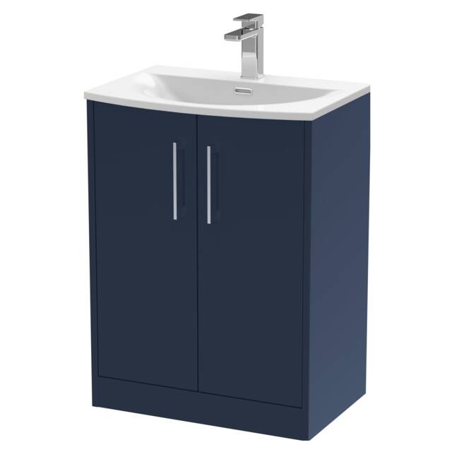 Balterley Winshill Contemporary 2 Door Floor Standing Vanity Unit with Curved Basin, Dark Blue, 600mm