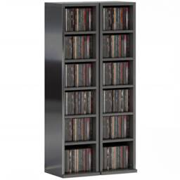 HOMCOM Set of 2 CD Storage Units DVD Shelf with Adjustable Shelves Black High Gloss Black 21W x 22.5D x 88.5H cm