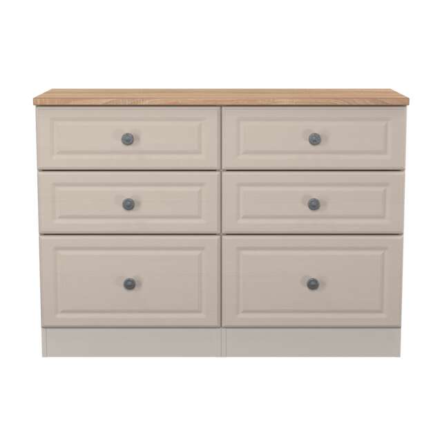 Surrey 6 Drawer Wide Chest of Drawers in Kashmir Ash & Bardolino Oak (Ready Assembled) Cream Kashmir Ash & Bardolino Oak