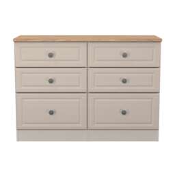 Surrey 6 Drawer Wide Chest of Drawers in Kashmir Ash & Bardolino Oak (Ready Assembled) Cream Kashmir Ash & Bardolino Oak