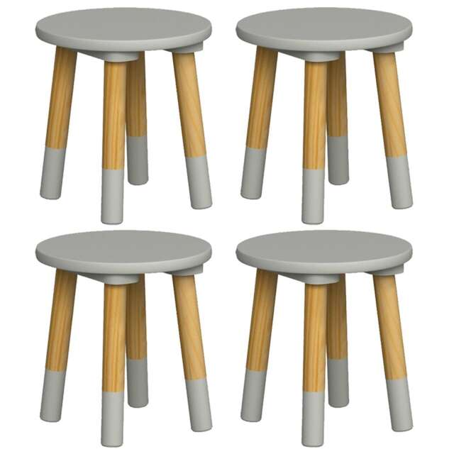 Kids Wooden Stool Seat Round Chair Toddlers Kids Small Children Home Nursery - Grey Grey 4 Grey