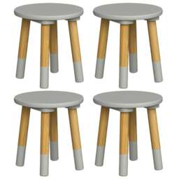 Kids Wooden Stool Seat Round Chair Toddlers Kids Small Children Home Nursery - Grey Grey 4 Grey